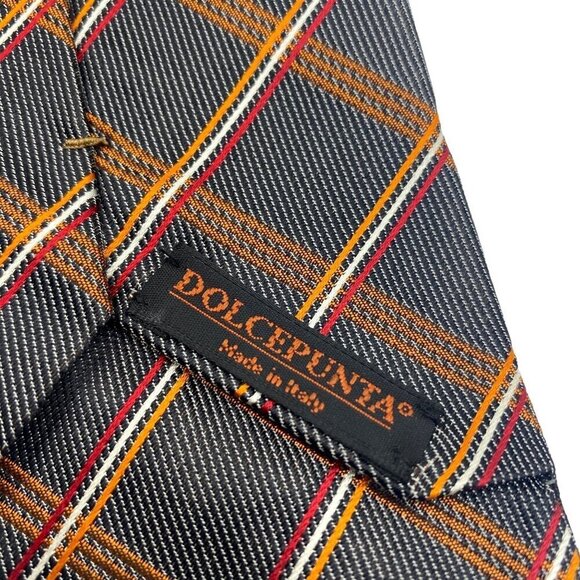 DOLCEPUNTA Mens Silk XL Necktie ITALY Luxury Necktie Brown Check Plaid - Picture 7 of 7